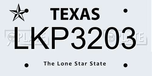 LKP3203 Texas License Plate