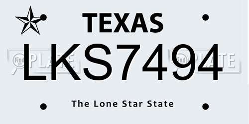 LKS7494 Texas License Plate