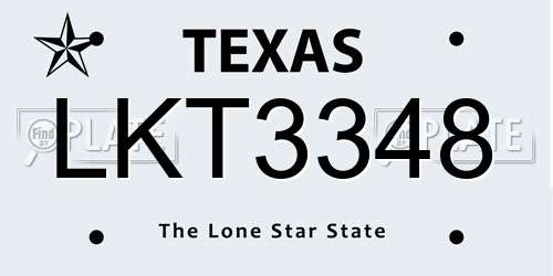 LKT3348 Texas License Plate