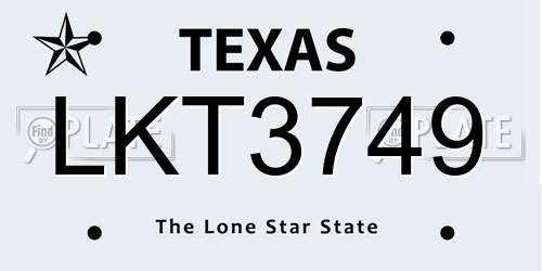 LKT3749 Texas License Plate