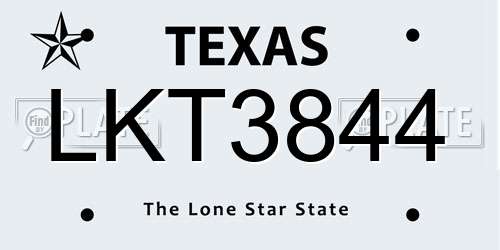 LKT3844 Texas License Plate