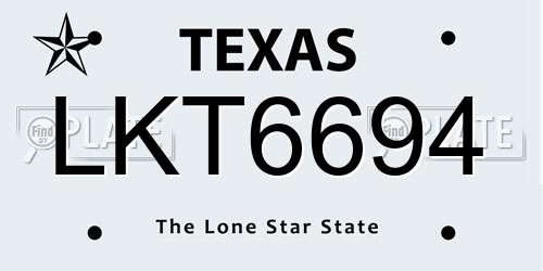 LKT6694 Texas License Plate
