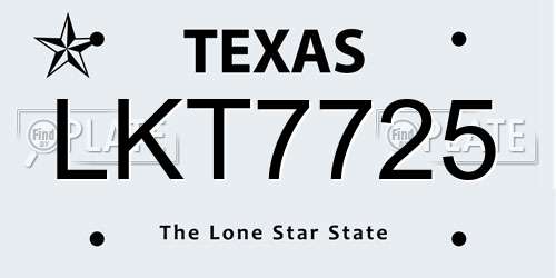 LKT7725 Texas License Plate