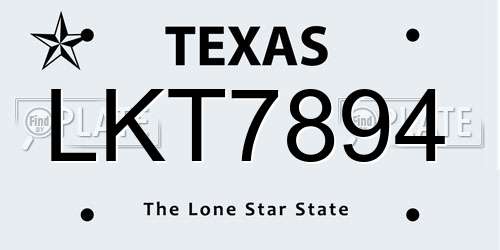 LKT7894 Texas License Plate