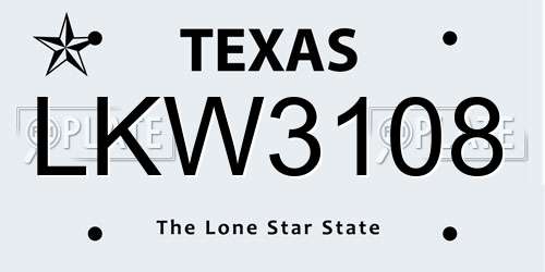 LKW3108 Texas License Plate