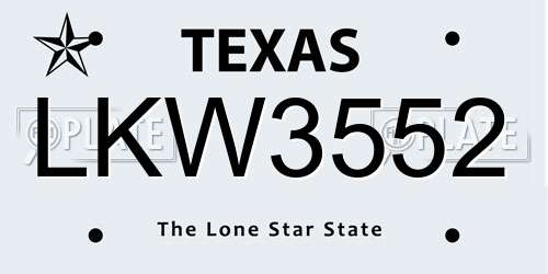 LKW3552 Texas License Plate
