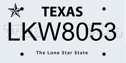 LKW8053 Texas License Plate