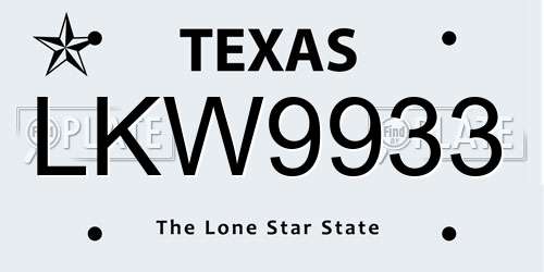 LKW9933 Texas License Plate