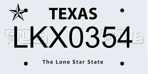 LKX0354 Texas License Plate