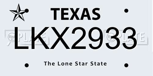 LKX2933 Texas License Plate