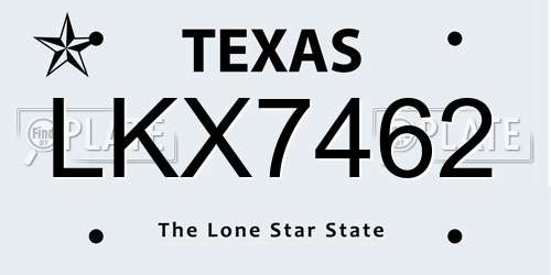 LKX7462 Texas License Plate