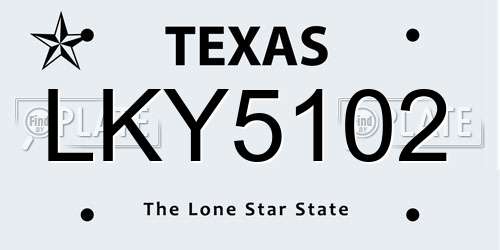 LKY5102 Texas License Plate