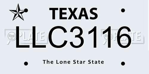 LLC3116 Texas License Plate