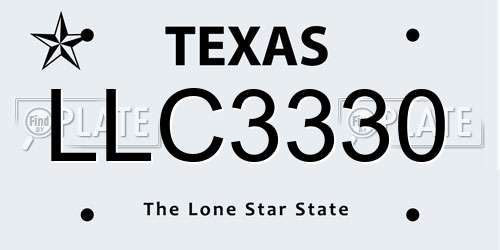 LLC3330 Texas License Plate