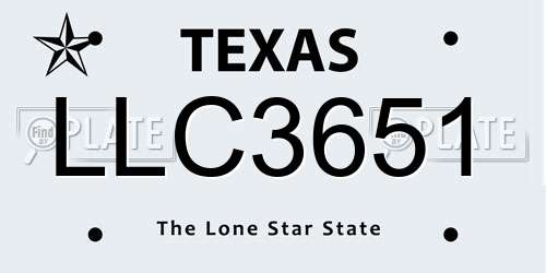 LLC3651 Texas License Plate