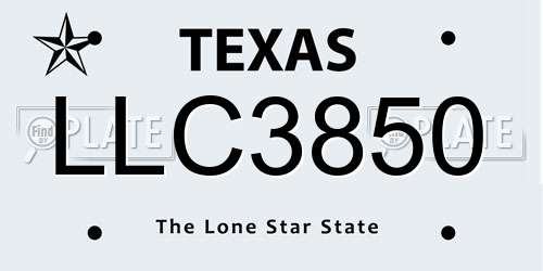 LLC3850 Texas License Plate