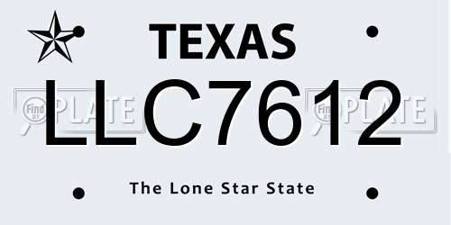 LLC7612 Texas License Plate