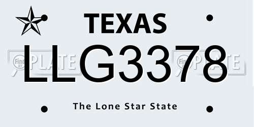 LLG3378 Texas License Plate