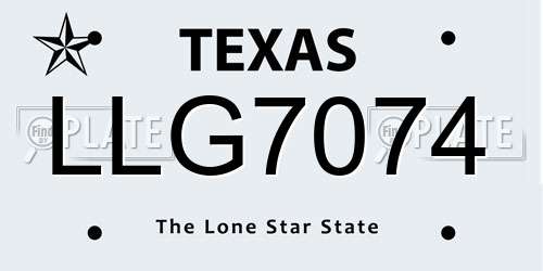 LLG7074 Texas License Plate