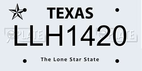 LLH1420 Texas License Plate