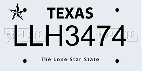 LLH3474 Texas License Plate