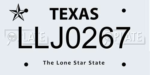 LLJ0267 Texas License Plate