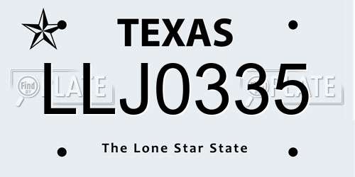 LLJ0335 Texas License Plate
