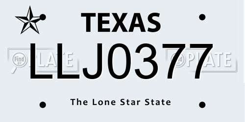 LLJ0377 Texas License Plate