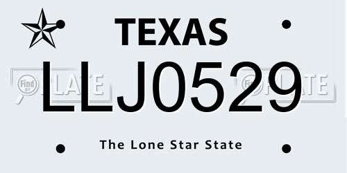 LLJ0529 Texas License Plate