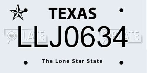 LLJ0634 Texas License Plate