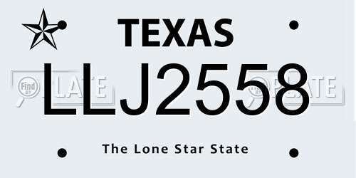 LLJ2558 Texas License Plate
