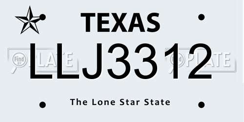 LLJ3312 Texas License Plate