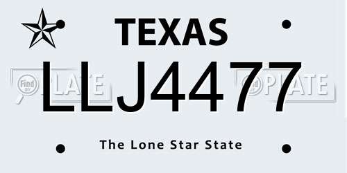 LLJ4477 Texas License Plate