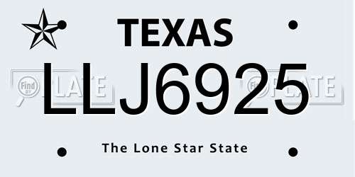 LLJ6925 Texas License Plate