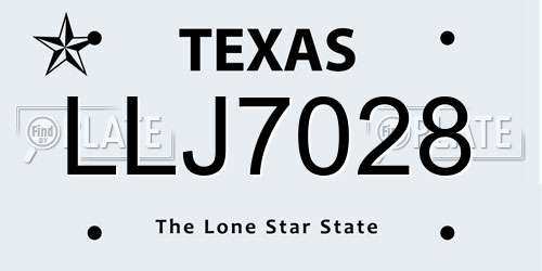 LLJ7028 Texas License Plate