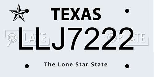 LLJ7222 Texas License Plate