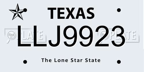 LLJ9923 Texas License Plate