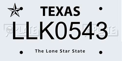 LLK0543 Texas License Plate