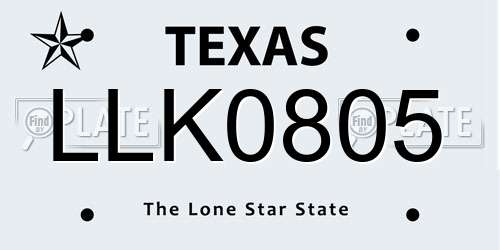 LLK0805 Texas License Plate