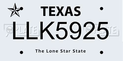 LLK5925 Texas License Plate