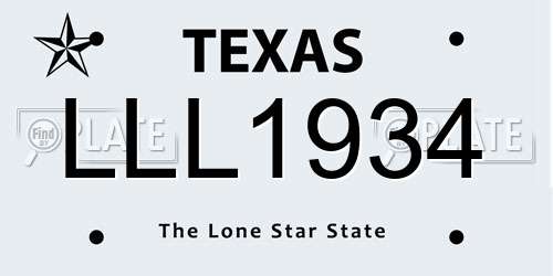 LLL1934 Texas License Plate
