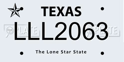 LLL2063 Texas License Plate