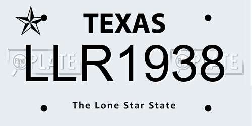 LLR1938 Texas License Plate