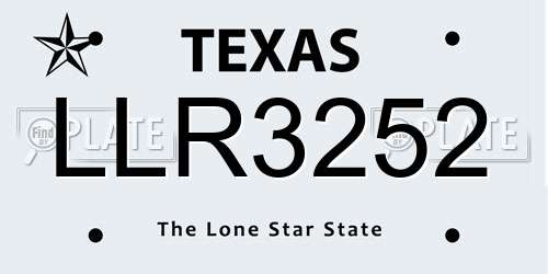 LLR3252 Texas License Plate