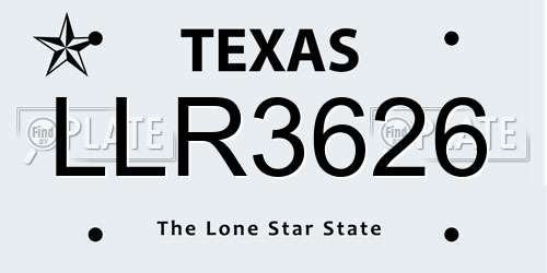 LLR3626 Texas License Plate