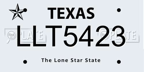 LLT5423 Texas License Plate