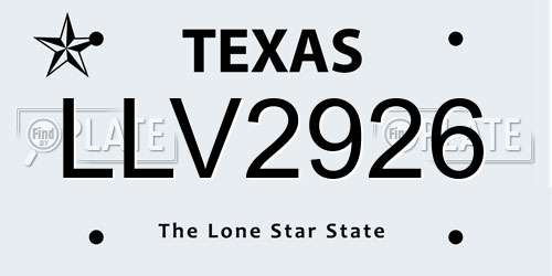 LLV2926 Texas License Plate