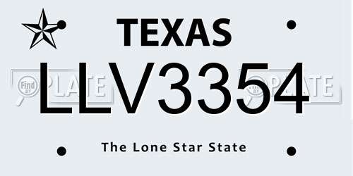 LLV3354 Texas License Plate