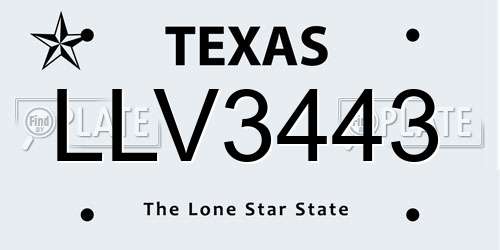 LLV3443 Texas License Plate
