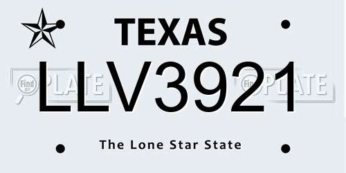 LLV3921 Texas License Plate